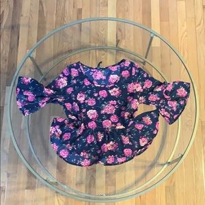 Ruffle accents 3/4 sleeve blouse